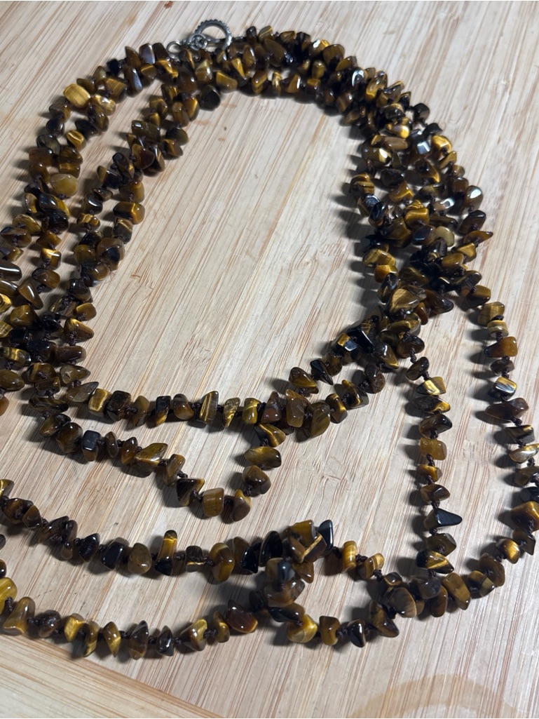 Vtg 925 Thailand Sterling Necklace Tiger Eye Extra Long 84" (7ft) Free Ship Usa